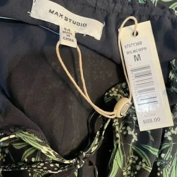 Max Studio Keyhole Neck Self-Tie Closure Sleeveless Floral Top Black M NWT - Picture 7 of 9